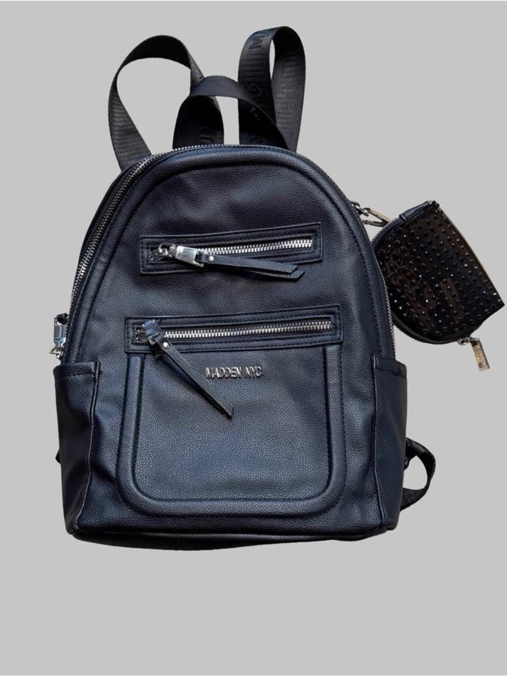 Madden NYC Black Leather Mini Backpack for Men